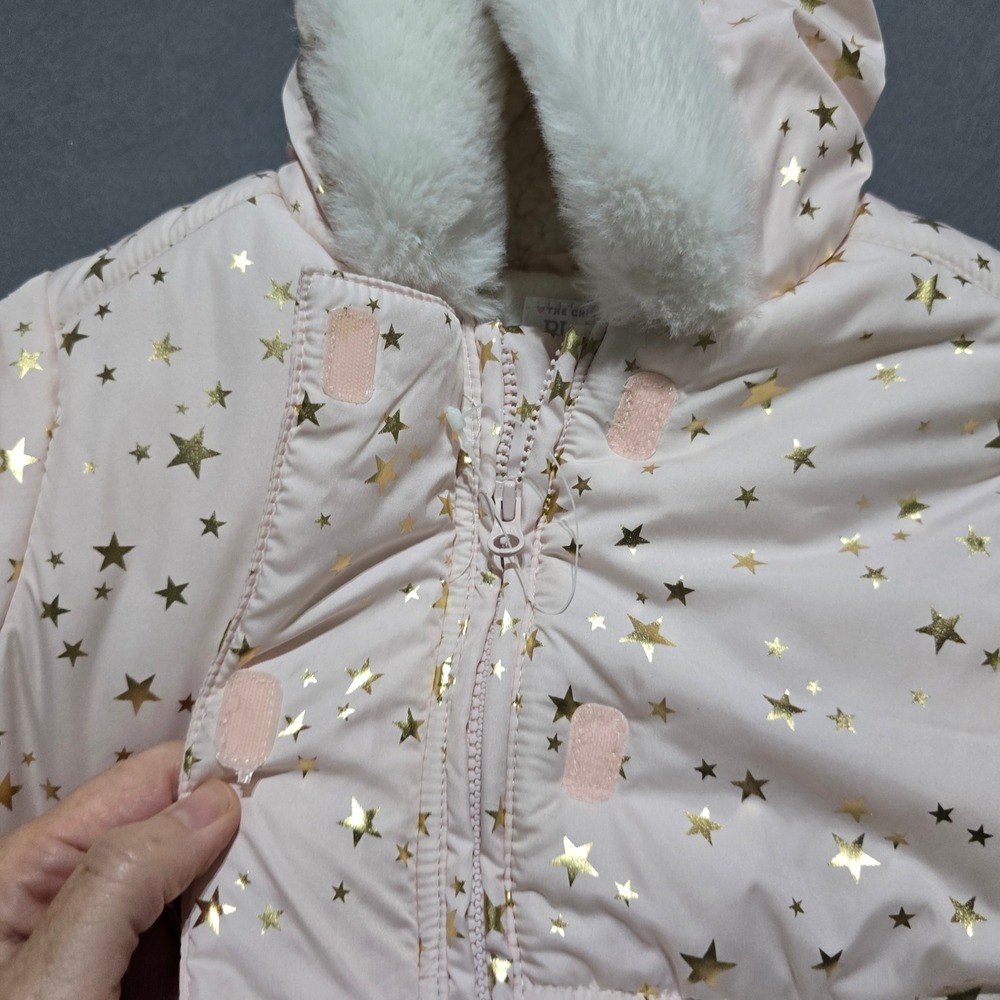 The Childrens Place Pram Suit‎ Baby 6-9M Pink Gold Star Hooded Fleece - Picture 4 of 7